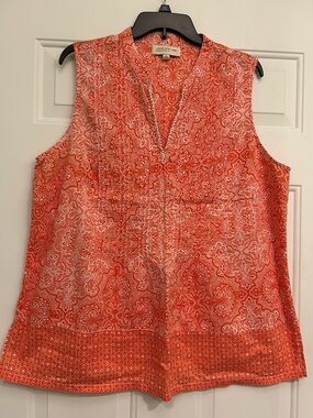 Jones New York Orange Paisley Split V-Neck Sleeveless Top